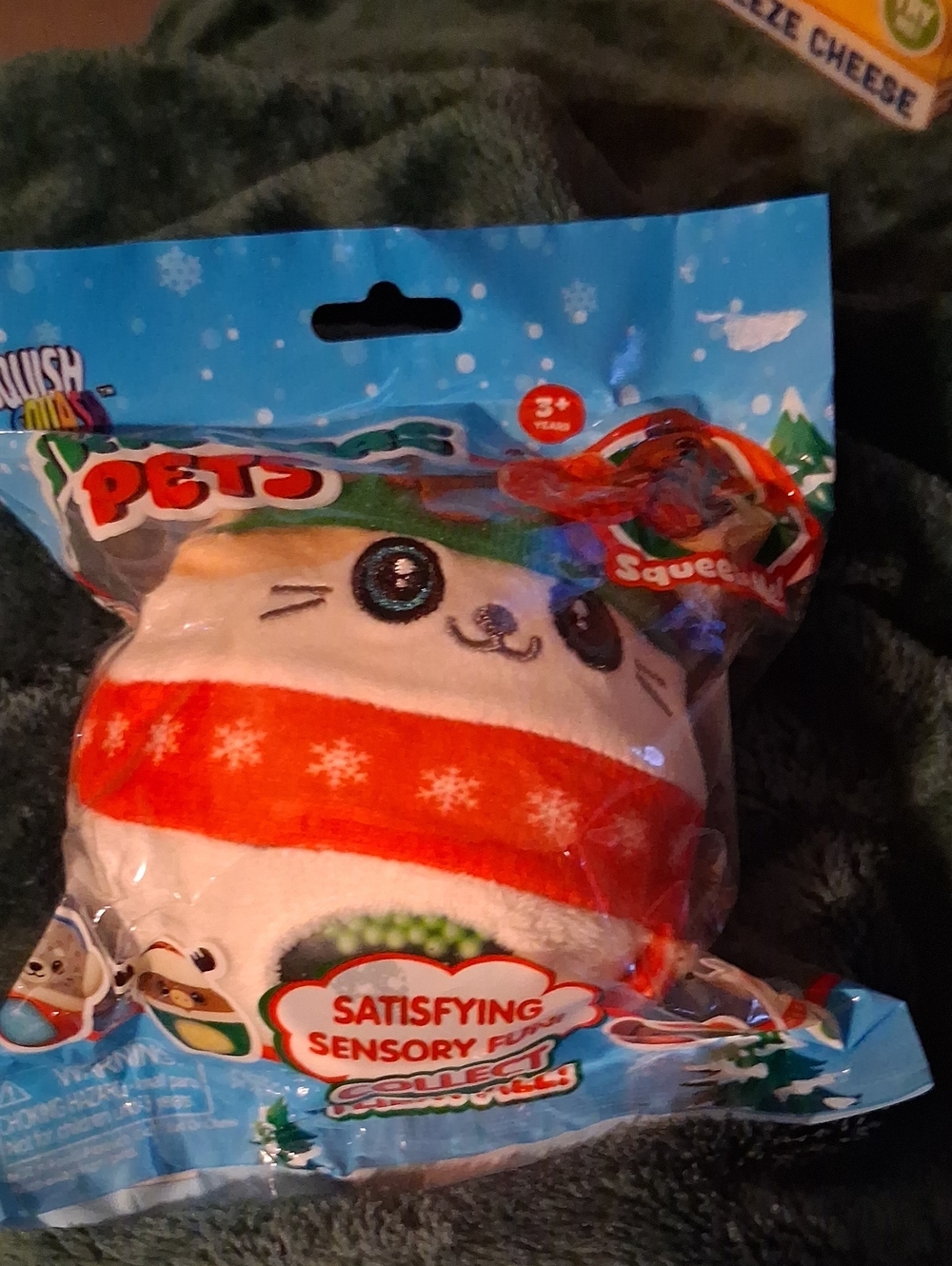 White and Red Holiday Cat Plush - Satisfying Sensory Toy by
